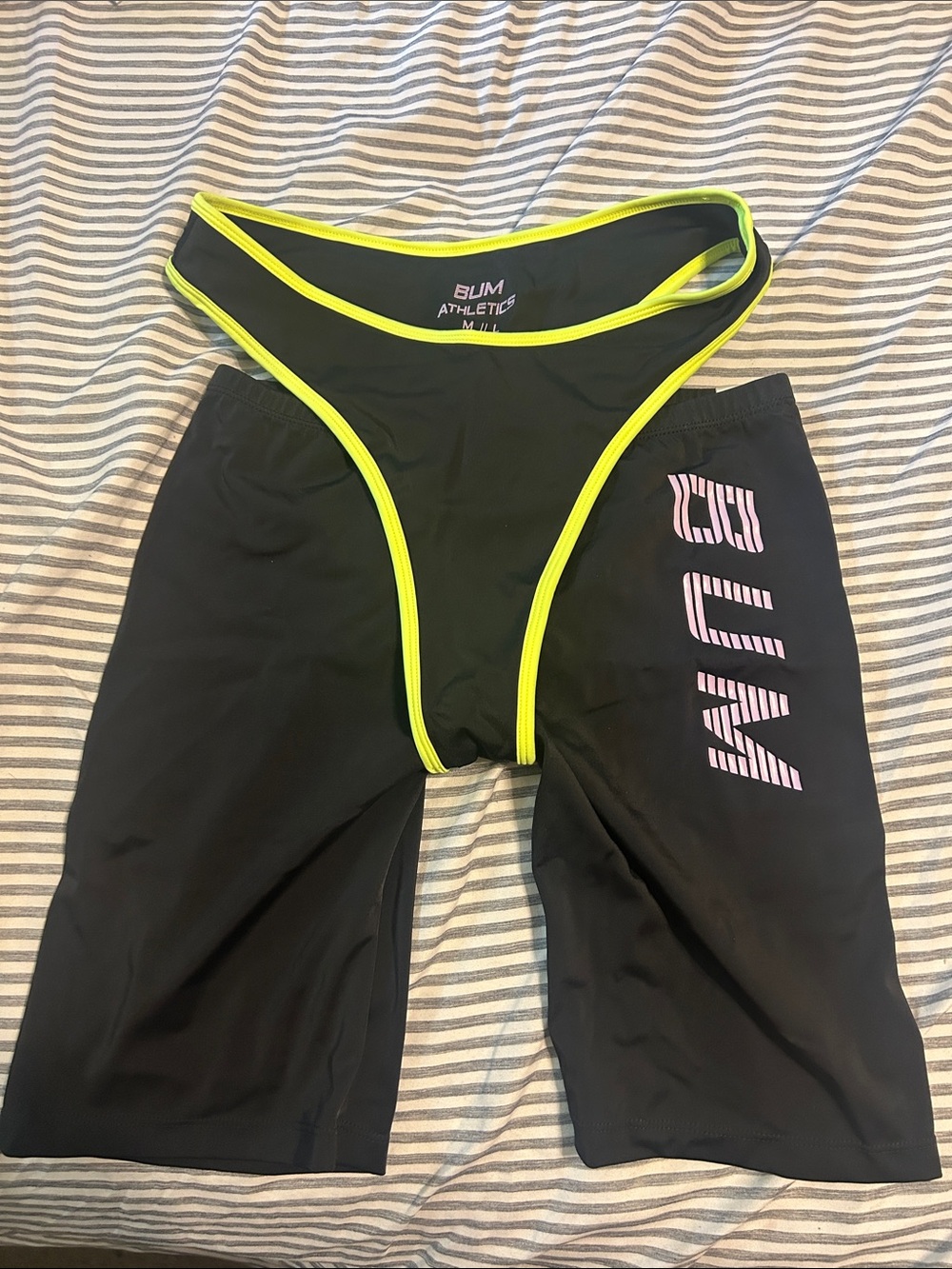 Bum Athletics Men’s Black Swim Rash Guard Jammer with Neon Yellow Trim
